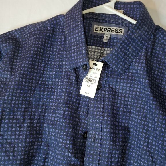 Express Men’s Blue White Checkered Button Down Shirt Med NEW WITH TAGS - Picture 8 of 9